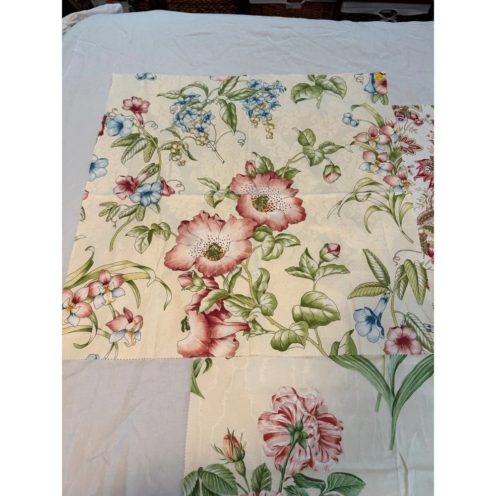 Lot of 3 floral botanical white‎ cream bkgrd design fabrics vintage new flowers